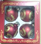Набор шаров новогодних подвесные стекло 6см Красные с золотом узором 4шт Феникс/34497